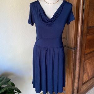 Three Dots Navy Drape Front Short Sleeve Dress